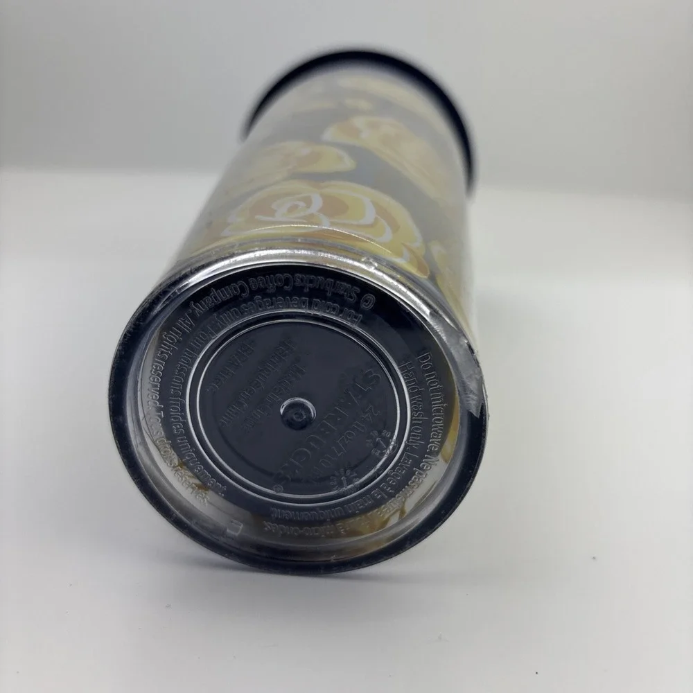 Starbucks Coffee Texas Yellow Navy Rose Flowers‎ 24oz  Tumbler Mug - No Straw